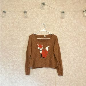 High-Low Cognac Fox Cropped Sweater